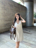 Simple White V-Neck Sleeveless Vest Dress Women's Summer Loose Thin A-Character Skirt To Reduce The Age Of Small Short Skirt