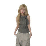 Korean Tie With Check-In Neck Vest Women's Sleeveless T-Shirt Summer Pure Want To Repair Hot Girls