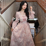 French Sweet Broken Flower Long-Sleeved Dress Female Autumn Temperament Dress Waist Gentle Fairy Dress