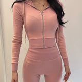 Set Small Coat T-Shirt Zipper Long-Sleeved Woman + Tight Belt Trousers Casual Set Trousers Korean New