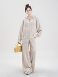 Fashion Loose Hooded Knitted Cardigan Dress Casual Straight Broad Leg Pants To Keep Warm Two Sets Of Women