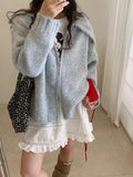 Korean Version Of Casual Collar Double Zipper Knitted Cardigan Women's Autumn And Winter New Retro Easy Thick Coat