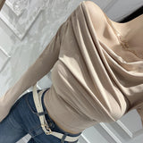 New Design Folds Long-Sleeved Chain Removable T-Shirt Short Tops Slime Shoulders