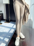 Threaded Knitted Bottom Pants Women Wear 2025 Autumn And Winter 2025 New High-Rise Thin Hips Plus Nine Points Thicker Warm Pants