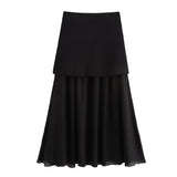 Summer New Gold Button Knitted Vest Small Folding Splicing Skirt Set
