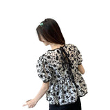 Vintage Broken Flower Tea Short-Sleeved Tops New Women 2026 Thin Behind The Doll Shirt Crumped Flower Top Woman