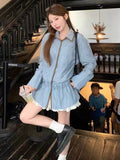 French Blue Striped Long-Sleeved Shirt Dress Women's Early Autumn High-End Feel Waist Shirt Temperament Polo Collar Top