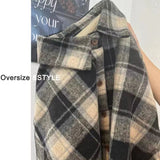 Plus Velvet Black Plaid Shirt Women Wear Hair Winter Wearing Loose Top Coat Wind Thicker