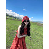 Xinjiang Sichuan West Yunnan Tourism Photo Skirt New Chinese Retro Red Hanging Neck Dress Feel Holiday Dress