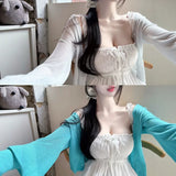South Korea's New Pure-Willed Skinned Thin Long-Sleeved Top Temperament V-Neck Sunscreen Cardigan T-Shirt Woman Trend