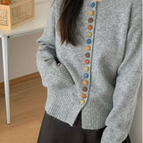 Autumn And Winter Buckle Knitted Shirt Jacket Women's Spring And Autumn New Loose Sweater Gray Spring Dress Women's Clothing