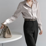 2026 Autumn New Simple Temperament Commuter Professional Shirt Women Silk Silk High Sense Of Urban Style Long Sleeve Shirt