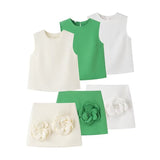 Spring New Simple Waistcoat Floral Dress Half-Piece Two-Set