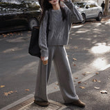 Autumn And Winter Leisure Lazy Wind Small Loose Collar Round Collar Sweater Knitted Broad Leg Pants Two Sets Of Women