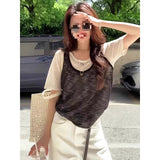 [2*2 Day Silk Thread] Red Short-Sleeved Women's T-Shirt Fake Two-Piece Top Summer 2025 New Explosive Fashion Niche