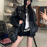 Fashion Locomotive Leather Coat Women's Autumn 2025 New Loose Retro Leather Jacket Ocean