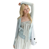 Striped Strapped Bra Coat Female Long-Sleeved Jersey Summer Pure Want Two Sets Of Hot Girls Korean Waist