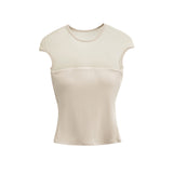 Temperament Sexy Mesh Splicing Round Neck Short-Sleeved T-Shirt Girl Summer Hottie Waist Slimming On The Bottom