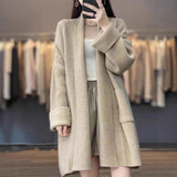 Autumn And Winter New French Collar Long Loose Cardigan Female Solid Color Gentle Lazy Knit Sweater Jacket