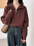 Design Sense Half-Zip Red Knitted Women's Short Model 2025 Autumn And Winter 2025 New Korean Version Loose Thick Thick Waist Sweater