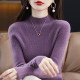 2025 New Knitted Women's Sweater Half-High Collar Bottom Shirt With Autumn And Winter Short Slim Slim Thin Sweater