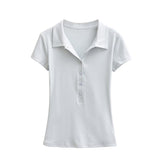 Shoulder Polo Collar Short-Sleeved T-Shirt For Girls Summer New Small Man Repair Short Babes Casual Shirt Top