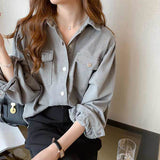 Spring And Autumn 2025 Loose Casual White Shirt Women Solid Color Thin With Long-Sleeved Shirt Coat Women Free Of Hot 3D