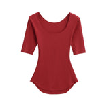 Pure Sexy Slimy Big U-Neck Basic T-Shirt Girl Summer New Body Sleeve Bottom Shirt Top