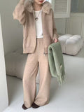 Autumn And Winter With A Set Of Women's Fur Collar Loose Collar Knitted Jersey Jacket High Waist Broad Leg Pants Two Sets