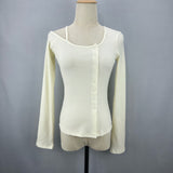 Twisting Pink Button Design Cardigan Body Thin Shoulder Slings Irregular Coat Long-Sleeved Women's T-Shirt Thread