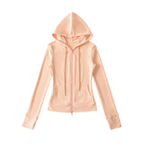 Korean Small Man Standing Thin Hooded Zipper Coat + Loose Feeling Loose Draw Rope Broad Leg Trousers Two Sets Of Women