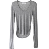 U Collar Open Fork Round Curd Under The Hem T-Shirt T-Shirt Throng Show Stature Big And Small Sexy Hot Babes Blouse Girl Autumn