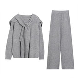 Lazy Fashion Knitting Suit Women's Autumn And Winter Wear A Set Of Shawl Sweater Wide Leg Pants Casual Three Sets