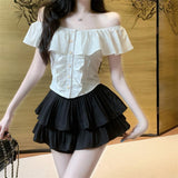 One-Word Shoulder Lotus Leaf Side French Shirt 2026 Short-Sleeved New Women's Summer Pure Sweet Hot Girl Small Top Chic