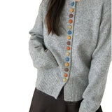 Autumn And Winter Buckle Knitted Shirt Jacket Women's Spring And Autumn New Loose Sweater Gray Spring Dress Women's Clothing