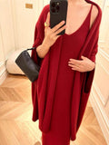 French Temperament Sling Knitted Dress Women's Autumn And Winter Lazy Wind Slacken Cloak Shawl Two-Piece Set