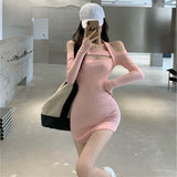 The Bottom Skirt Spring And Autumn New Sexy Hot Girl Hanging Neck Shoulder-To-Shoulder Bag Hip Short Skirt Female Joint Skirt