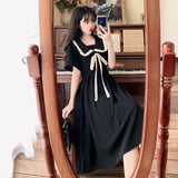 Doll-Collar Dress Women's Summer New Fashion French Gentle College Style Style With Waist Black Long Skirt Women