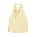 Spring New Sleeveless Silk Stise-Sensitive Hanging Neck Collar Top 2231399