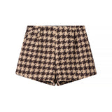Autumn New Small Fragrant Breeze Bird Lattice Short Jacket Lattice Shorts Set