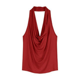 Temperament Blue Collar Hanging Neck Sling Vest Woman Summer Body Babes Design Feel Sleeveless On The Back Of The Coat Outside