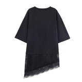 Autumn New Splicing Lace Decoration Asymmetric T-Shirt 4813858