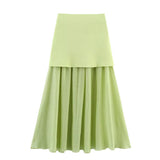 Summer New Gold Button Knitted Vest Small Folding Splicing Skirt Set