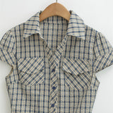 Korean Retro Polo Collar Throum Thin Plaid Shirt Short Temperament Casual Chic Hot Girl Dress Woman