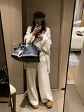 Autumn/Winter 2025 New Lazy Wind High Sense Of Loose Soft Glutinous Sweater Coat Wide Leg Pants Knitted Two Sets Of Women