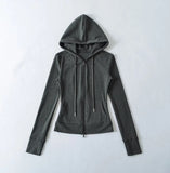 Hooded Yoga Zipper Coat Women 2026 Spring And Autumn New Solid Dress + Rope Straight Trousers Set