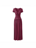 Tall Temperament Sexy V-Neck Lace To Receive Waist Short-Sleeved Dress Women's Small Pure Desire To Swing Long Skirt