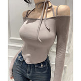 Two-´© Design-Sensitive Slings With T-Shirt Inclined Hem Irregular T-Shirt Tighten Thin Long Sleeve Collar