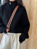 Design Sense Half-Zip Red Knitted Women's Short Model 2025 Autumn And Winter 2025 New Korean Version Loose Thick Thick Waist Sweater