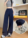 [Sided Waist] Quick Dry Trousers Women's Summer High-Waisted Broad Legs Loose Straight Slacks
